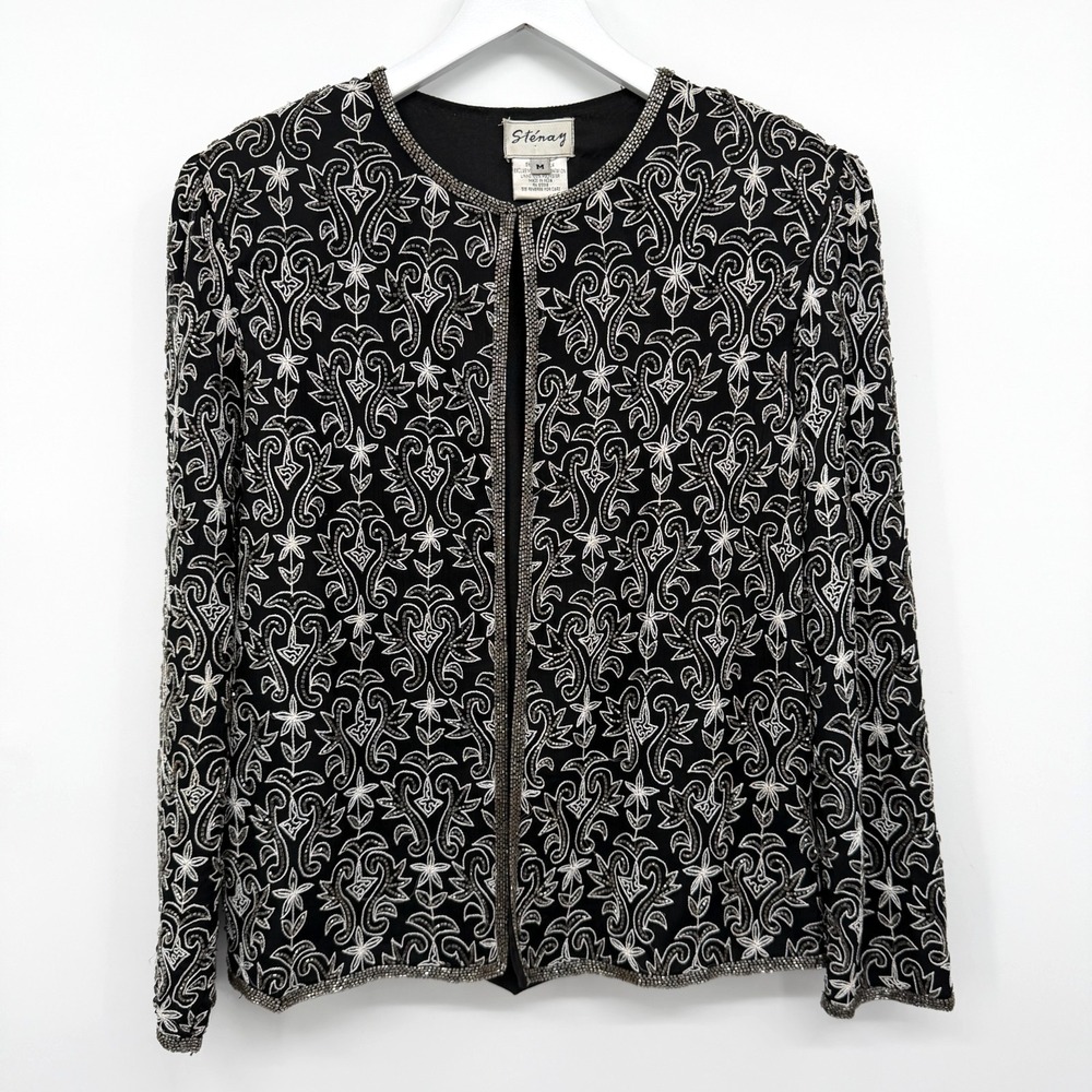 Vintage Stenay Jacket Womens M Beaded Embroidered Silk Formal Evening Elegant